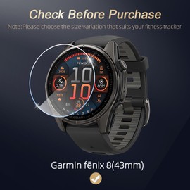 Shesyuki 3er Pack Displayschutzfolie kompatibel mit Garmin Fenix 8 43mm, HD-Transparentes gehärtetes Glas Bildschirmschutz, Anti-Kratzer, berührungsempfindlich