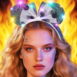 Kilshye Light Up Mouse Ears Headband LED Black Bow Hairband Costume Hair Accessories for Women