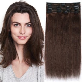 MY-LADY Clip in Hair Extensions Human Hair Thick 160g 22 Inch Double Weft 100% Real Remy Human Hair for Women Straight 8pcs Full Head Balayage Medium Brown