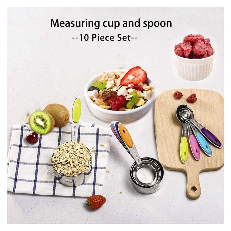 10 Pcs Measuring Cups and Spoons Set, Includes 5 Stainless