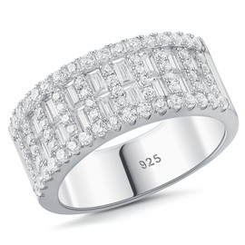 AIHUASI JEWELRY 5A Cz Wide Wedding Bands for Women 925 Sterling Silver Emerald Eternity Rings for Her Ring Size 7