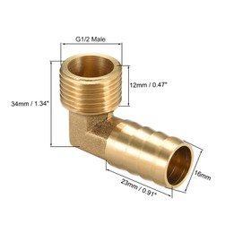 sourcing map Brass Barb Hose Fitting, 90 Degree Elbow 16mm Barbed to 1/2PT Male Pipe Adapter Connector