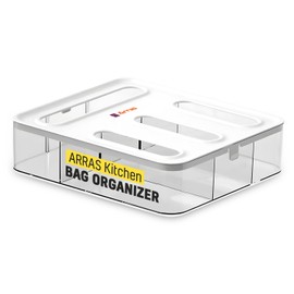 ARRAS Bag Storage Organizer for Kitchen Drawer, 4 Slot Baggie Organizer for Kitchen Storage, Sandwich Bag Organizer with Labels Included, Gallon, Quart, Sandwich, Snack, and Slider Bags