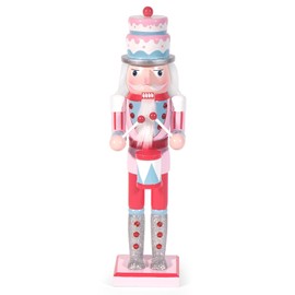 LULU Deer Christmas Nutcracker Ornament ，14inch King Soldier Nutcracker Suitable for Table, Fireplace Decoration Christmas Party Supplies (Pink Drumming)