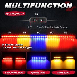 LED Chase Light Bar,OFFROADTOWN 37 Inch Rear Chase Lights w/Turn Signal Brake Reverse Light Slim Strobe Light Bar for UTV Polaris RZR Ranger SXS Can-am Yamaha Maverick ATV Off Road,Red Yellow Blue
