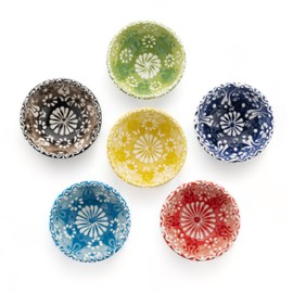 Elyese Ceramic Small Dipping Bowls Set of 6, 3.5 Oz Soy Sauce Dish, Handmade Charcuterie, Colorful Pinch, Dishwasher & Microwave Safe Sauce, 3.2'' Mini (DAISY MEDLEY)
