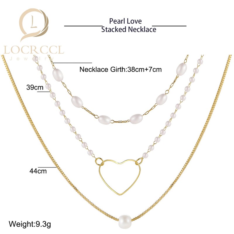 Locrccl Pearl Pendant Love Necklaces Layered Pearl Chain Necklace Square