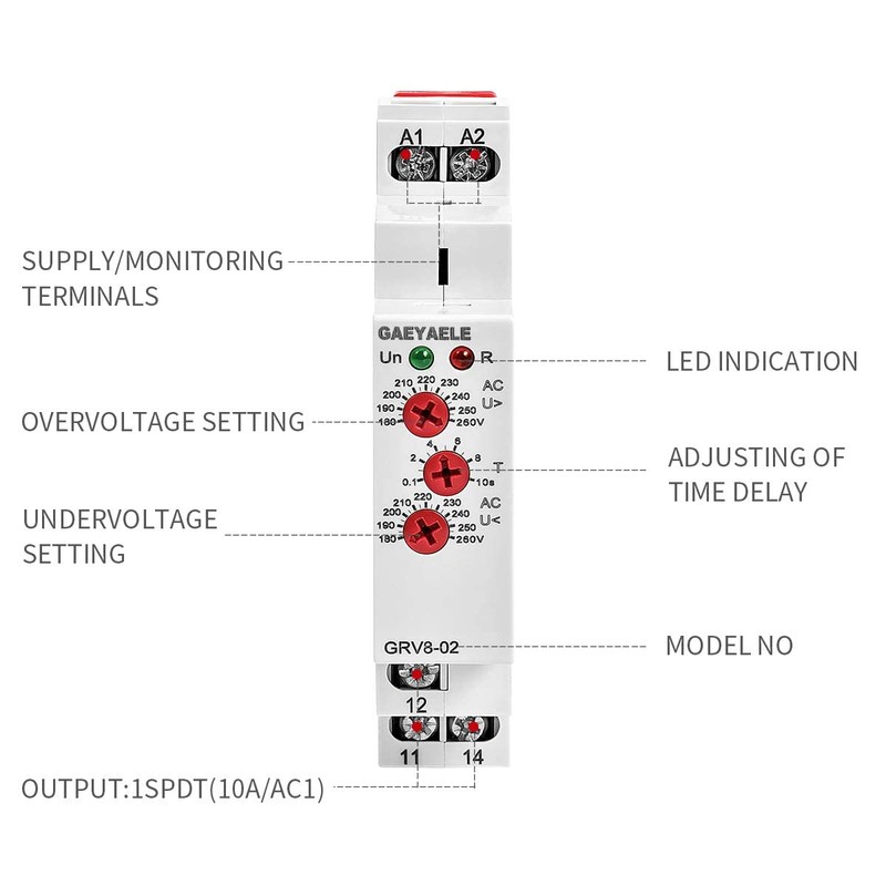 GAEYAELE Voltage Protection Relay AC/DC110V-240V Overvoltage and Undervoltage Protection(GRV8-02,AC/DC110V-240V)