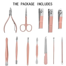 12 in 1 Manicure Set Nail Clippers Stainless Steel for Women - Pedicure Care Tools Grooming kit with Travel Case - Pink