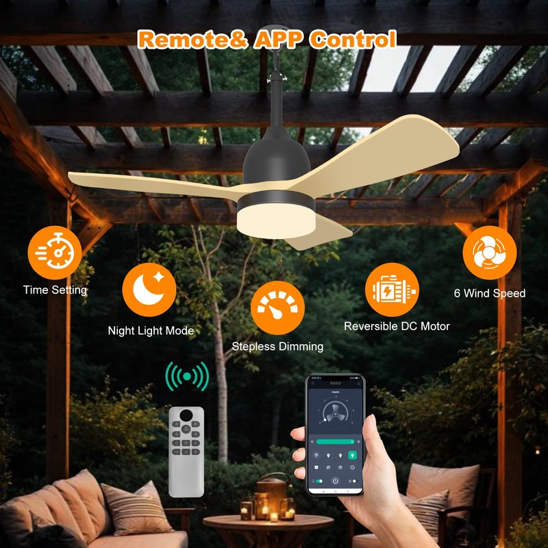 Bsteciar 36" Ceiling Fans with Lights, Remote Control + APP