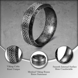 Dochais Pack of 3 Viking Rings Men's Stainless Steel Men's Rings Nordic Mythology, Celtic Knot Ring Men, Viking Rune Ring, Vintage Ring Men, Band Ring Men for Men Women Size 8-13, Stainless Steel