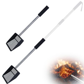 Bylion Hollow Out Fireplace Shovel Black Metal Coal Shovel, Fireplace Ash Sifter Scalable with 3-Section Adjustable Stainless Steel Handle & Protector, Fireplace Tools for Woodstove to Separate Coals