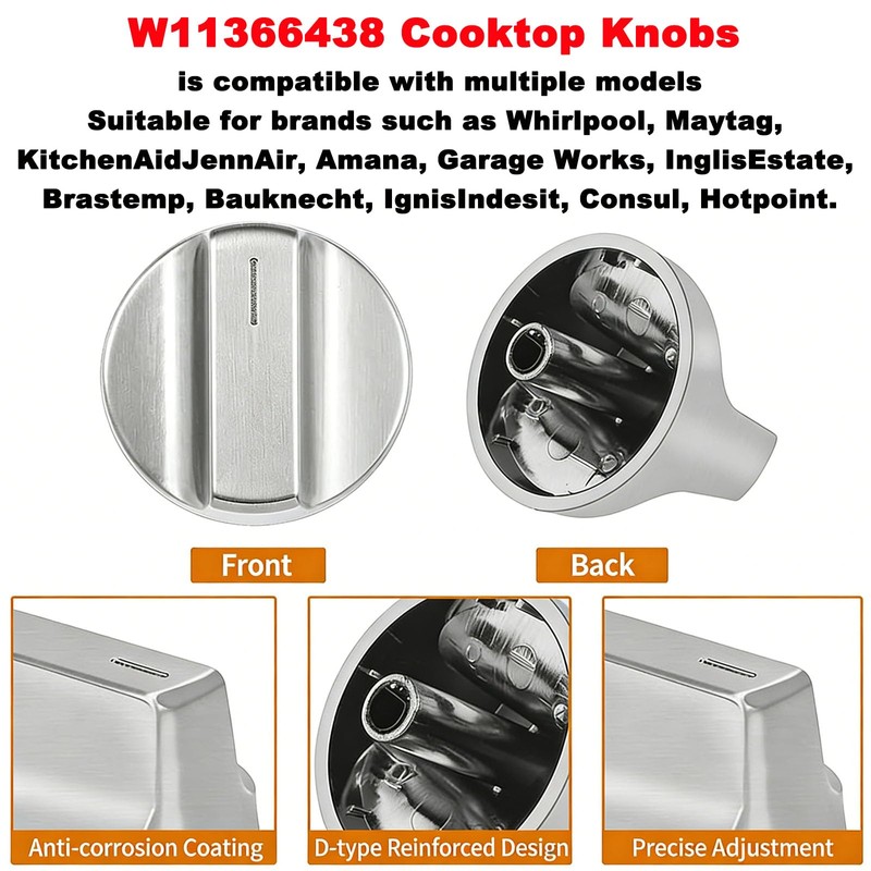 W11366438 Gas Stove Knobs Compatible with Whirlpool Range WCG55US0HS00 WCG55US0HS05