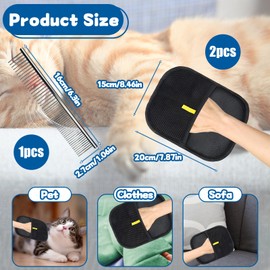 QXCFTW 3 Pcs Pet Hair Remover Gloves, Electrostatic Pet Hair Removal Gloves with Comb, with Stainless Steel Comb, Electrostatic Pet Hair Remover for Furniture, Carpet, and Clothes