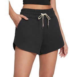 CRZ YOGA Cloud Jersey Sweat Shorts Women 3” High Waisted Dolphin for Casual Athletic Lounge with Pockets Black Medium