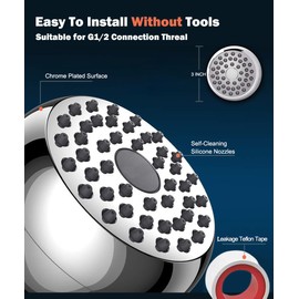 High Pressure Shower Head 3 Inches Showerhead Chrome with Adjustable Swivel Joint Best Pressure Boosting Wall Mount Fixed Bathroom Showerhead For Low Flow Showers Anti-clog leak 1.8 GPM DOE CEC