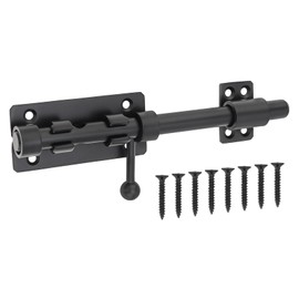 HOJLKLD Sliding Bolt Gate Latch, 8 Inch 304 Stainless Steel Barrel Bolt Latch with 10 mm Padlock Hole, 14 mm Bolt Heavy Duty Black Door Latch Lock