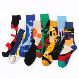 Fraobbg 8 Pairs Funny Pattern Dress Socks Colorful Crazy Novelty Casual Crew Cotton Socks Christmas Gift, Style a (8pairs), One Size