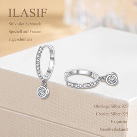 Earrings 925 Silver, Earrings 925 Silver Hanging Hoop Earrings, 925 Silver, Small with Heart, Round Cubic Zirconia for Women, Girls, Men, Gold-plated, Cubic Zirconia