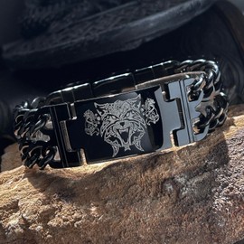 bahamut Mens Viking Odin Gungnir Mjolnir Stainless Steel Cool Cuban Link Bracelet for Men Nordic Cuff Bracelet Jewelry, Stainless Steel