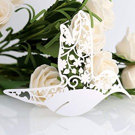 GOTOTOP Paquete de 50 Tarjetas de Nombre de Colibrí de Marfil Cortadas con Láser para Mesa de Boda de Pájaro, Decoración de Recepción de Nombre de Mesa Personalizada, Tarjetas de Invitados de(Blanco)