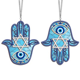 FLAGWIX Hanukkah Gifts for Men, Women - Christmas, Birthday Gifts for Mom, Friends, Hamsa Hand Home Decor, Good Luck, Spiritual, Housewarming Gift Ideas - Single Window Suncatcher Hanging Decorations