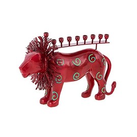 Copa Judaica Red Lion Chanukah Menorah â for Standard Hanukah Candles and Most Oil Cups â Fun Novelty Design â 8" Tall x 11" Wide