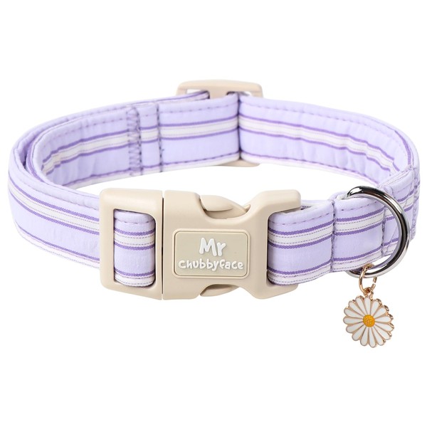MR.CHUBBYFACE Cotton Dog Collar, Cute Lavender Summer Puppy Collar with