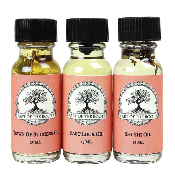Luck Oil Set by Art of The Root | Includes Crown of Success, Fast Luck & Shi Shi Oils | Handmade with Herbs & Essential Oils | Wiccan, Hoodoo & Pagan | Manifestation, Goals & Luck Rituals