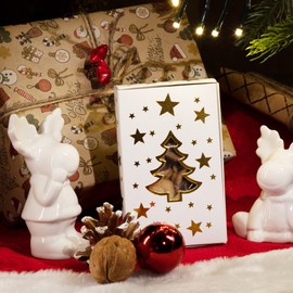 com-four® 6-Piece Gift Box Set in 3 Sizes - Gift Boxes with Christmas Motifs - Folding Box Made of Sturdy Cardboard Cardboard - Foldable Cardboard Box (6 Pieces - Stars/Fir/Santa)