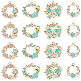 FASHEWELRY - 16 colgantes de aleación de diamantes de imitación, diseño de mariposa, abeja, hojas, chapado en oro, para aretes, pulseras, collares, joyas, suministros para manualidades, aleación, No