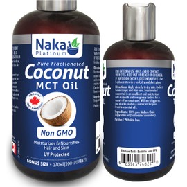 Naka Platinum Pure Fractionated Coconut MCT Oil, Non GMO, Moisturizes & Nourishes Hair and Skin, UV Protected, Made in Canada (200+70ml FREE) (Coconut MCT oil)