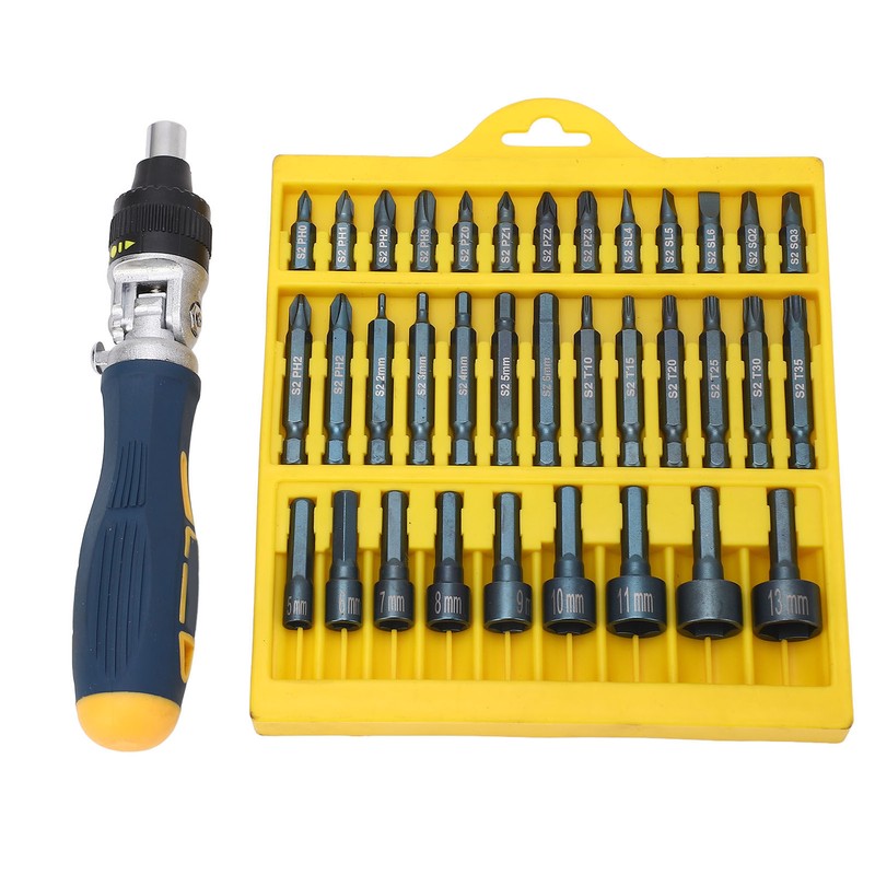 36Pcs Screwdriver Set Magnetic Rotatable Base 1/4 Socket Ratchet Screwdriver