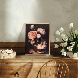 hyidecorart Vintage Canvas Pictures, Wood Frame, 20 x 25 cm, Small Modern Wall Decorations, Living Room, Pink Peony Landscape, Bedroom Painting, Desktop, Bathroom, Office, Dining Room, Hallway