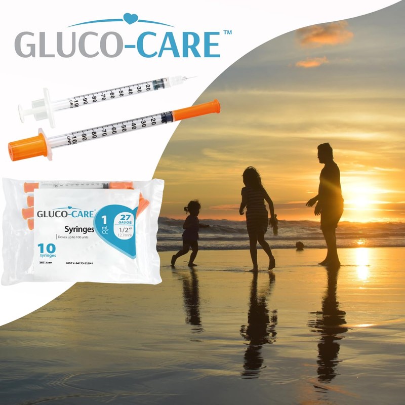 GLUCO-CARE 1 ml/cc Syringes 27G x 1/2’’ (12.7mm), Orange Cap,