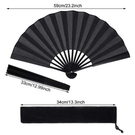 choyaxo 4 Set 13 inches Black Folding Hand Fan Large Chinese Folding Fan for Performance Wedding Decoration Dancing Party Gift