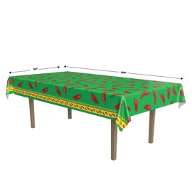 Beistle 57301 Chili Pepper Tablecover, 54-Inch X 108-Inch, Green/Red/Yellow
