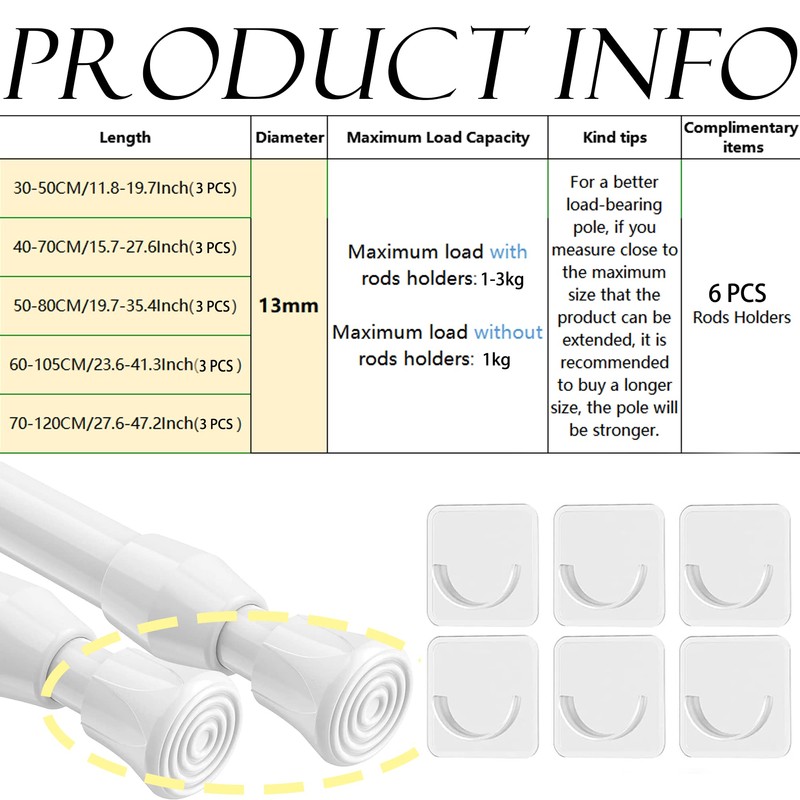 3PCS Telescopic Rod for Clamping, Clamping Rod for Curtains, Tension