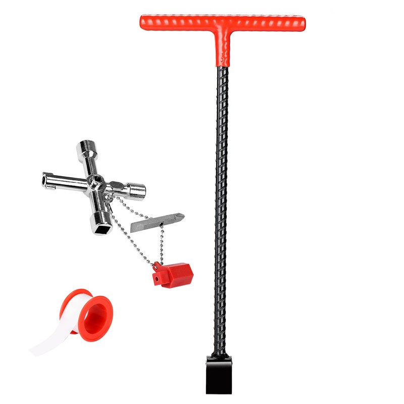 JOYTUTUS 17 Inch Multifunctional Water Meter Tool with 4-Way Key