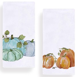 Secarond Fall Pumpkin Kitchen Dish Towel 18 x 28 Inch Set of 2, Autumn Harvest Thanksgiving Pumpkins Farmhouse Holiday Tea Towels Dish Cloth for Cooking Baking