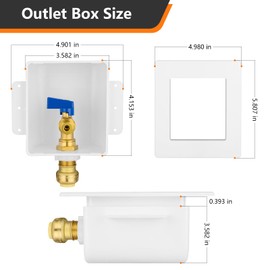 HeSun Push-to-Connect Ice Maker Outlet Box,Inlet 1/2 Inch Pushfit x Outlet 1/4 Inch OD Compression Connection,with 1/4 Turn Shut Off Valve