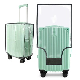 XIANEWS Clear PVC Suitcase Cover Protectors with Large Velcro,Transparent Waterproof Suitcase Sleeve,Luggage Cover for Wheeled Suitcase (Black frame, 20-Inch)