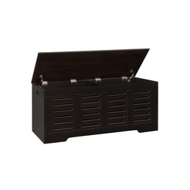 DINZI LVJ Storage Chest, 47.3” Wooden Toy Box with 2 Safety Hinges, Retro Entryway Shoe Storage Bench with Flip-Top, Sturdy Large Storage Trunk for Living Room, Bedroom, Easy Assembly, Espresso