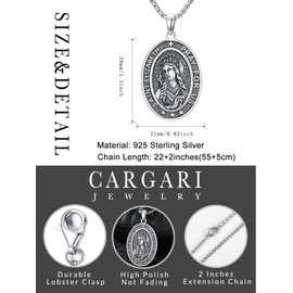 Cargari St Saint Elizabeth of Hungary Medal for Men 925 Sterling Silver Medalla De San Elias Pendant Necklace Protection Jewelry Religious Gifts