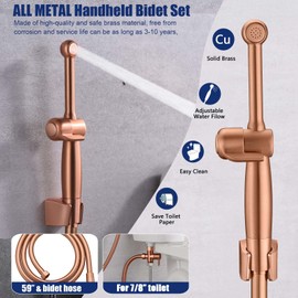 SonTiy Handheld Bidet Toilet Sprayer Kit, Rose Gold Hand Held Bidet Attachment Metal Cloth Diaper Toilet Sprayer with Backflow Preventer, Adjustable Water Jet Spray for Toilet, 7.9" Long Bidet Wand
