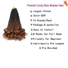 EFFGOCO French Curl Crochet Braids 12 Inch French Curl Braiding Hair 8 Packs Goddess Box Braid with Curly Ends Spanish Curly Braiding Hair Extensions(12 Inch,B29)