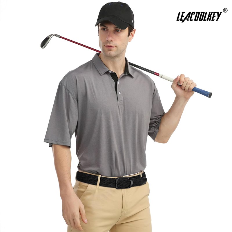 LEACOOLKEY Stretch Belt for Men, Elastic Braided Belt for Men,