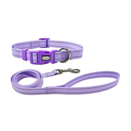 Olahibi Dog Collar Leash Set, Durable Nylon with Reflective Stripes, 5ft Matching Leash, for Small Dogs.(S, Purple)