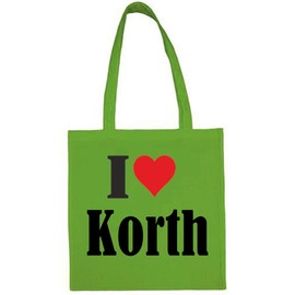 I Love Korth Shopping Bag School Bag Gym Bag 38 x 42 cm Black or White Green