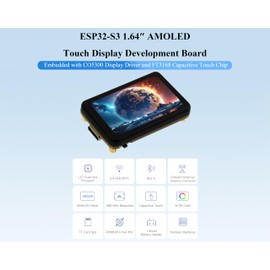 ESP32-S3 1.64inch AMOLED Touch Display Development Board, 280x456, QSPI Interface, Onboard Accelerometer and Gyroscope Sensor and Other Interfaces, ESP32 with Display